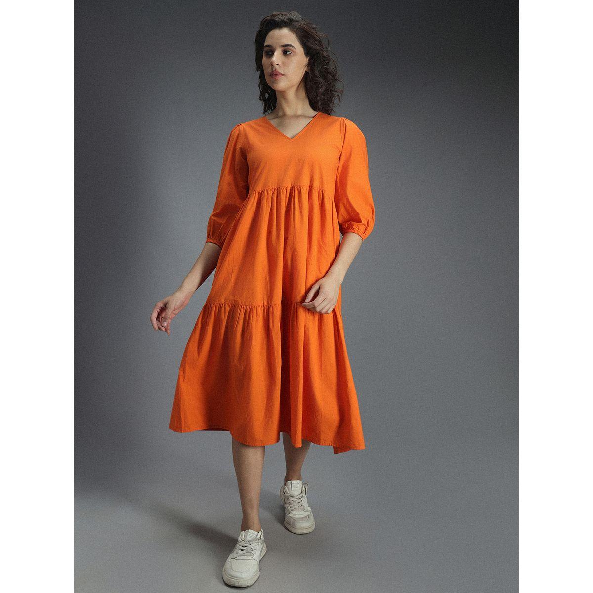 فستان ميدي قطن مزين بكسرات هاي ستار × ستايلي-women-clothing-dresses-image-2