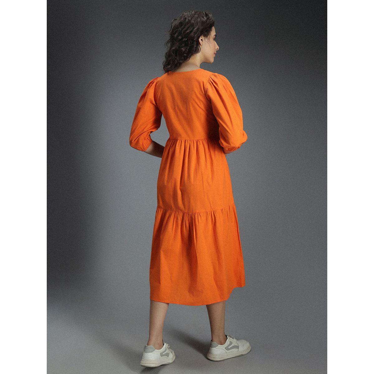 فستان ميدي قطن مزين بكسرات هاي ستار × ستايلي-women-clothing-dresses-image-4