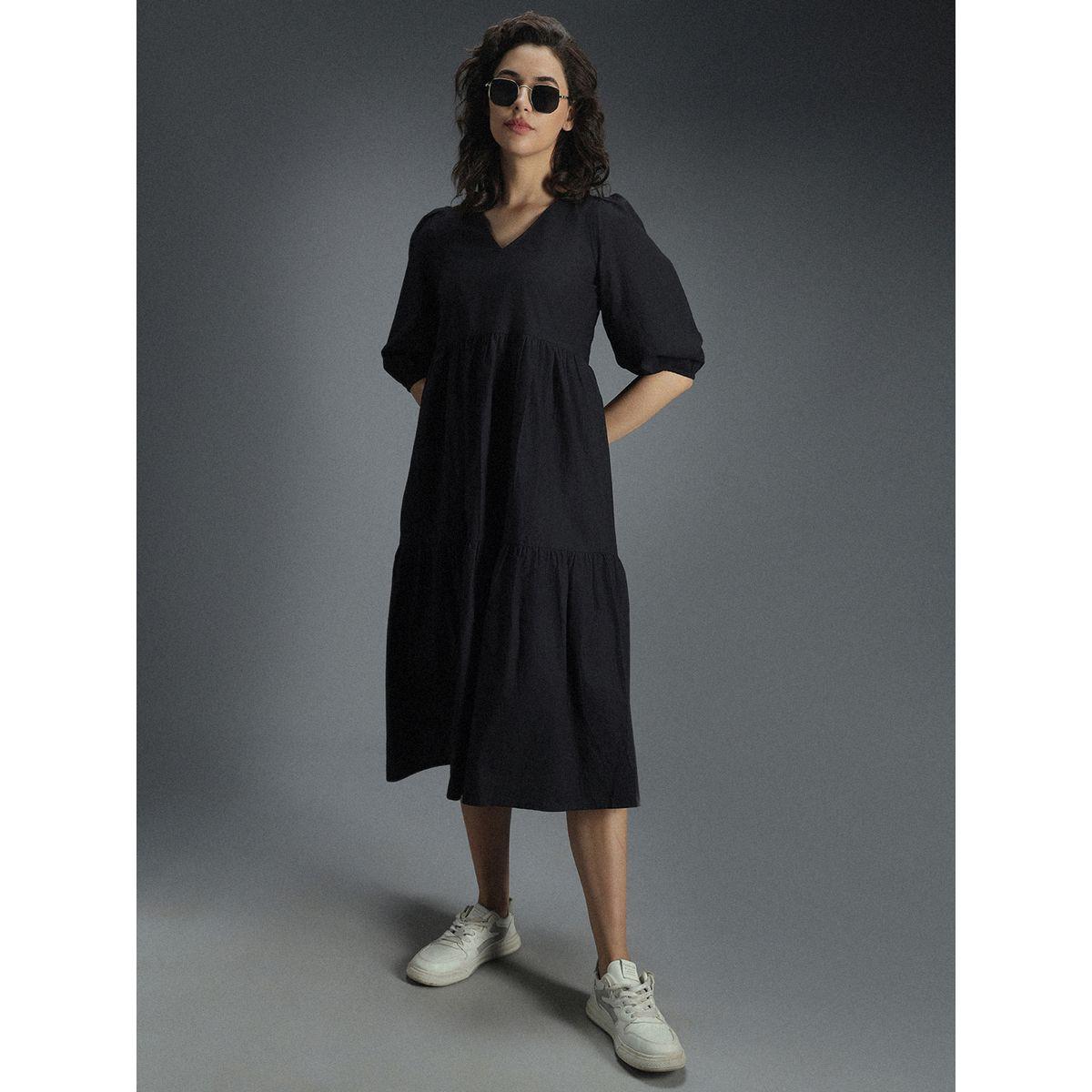 فستان ميدي قطن مزين بكسرات هاي ستار × ستايلي-women-clothing-dresses-image-2