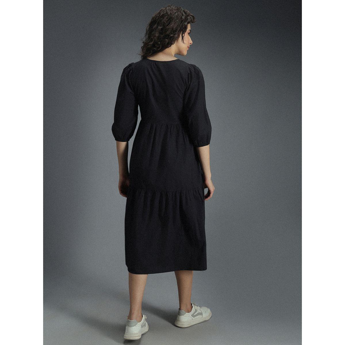 فستان ميدي قطن مزين بكسرات هاي ستار × ستايلي-women-clothing-dresses-image-4
