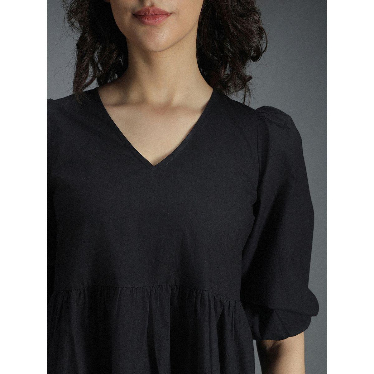 High Star X Styli  V Neck Cotton Tiered Midi Dress-women-clothing-dresses-image-5