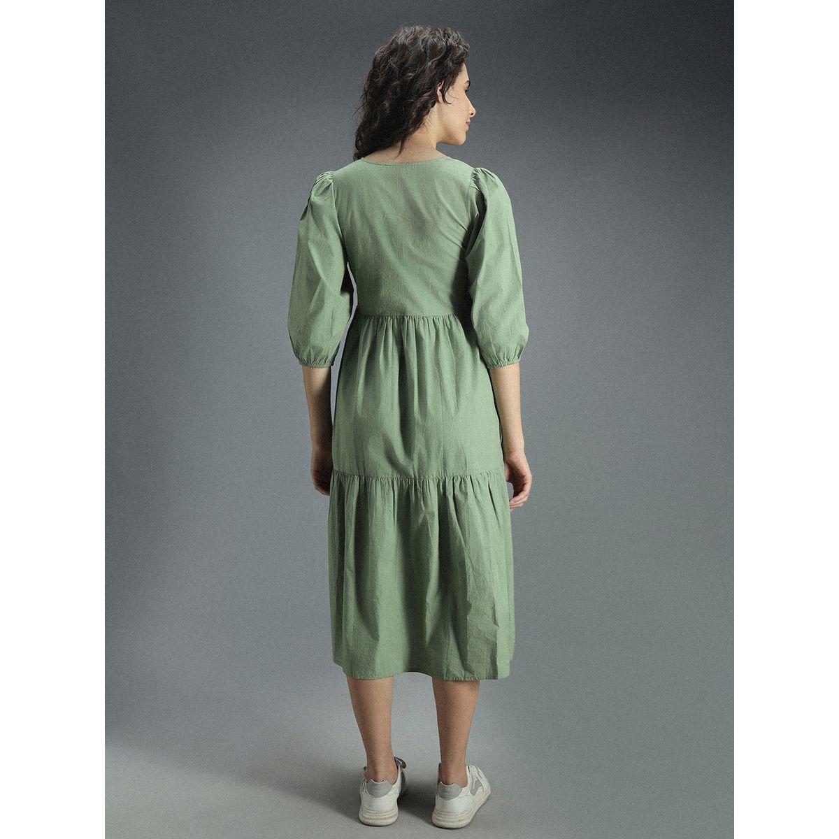 High Star X Styli  V Neck Cotton Tiered Midi Dress-women-clothing-dresses-image-3