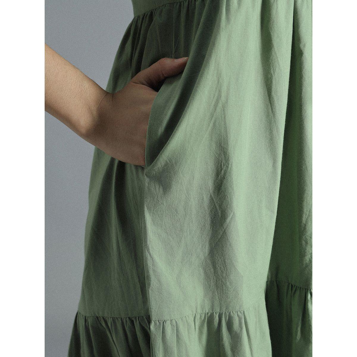 High Star X Styli  V Neck Cotton Tiered Midi Dress-women-clothing-dresses-image-5
