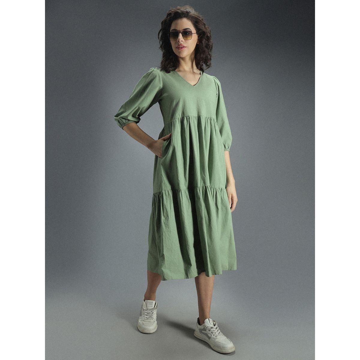 High Star X Styli  V Neck Cotton Tiered Midi Dress-women-clothing-dresses-image-6