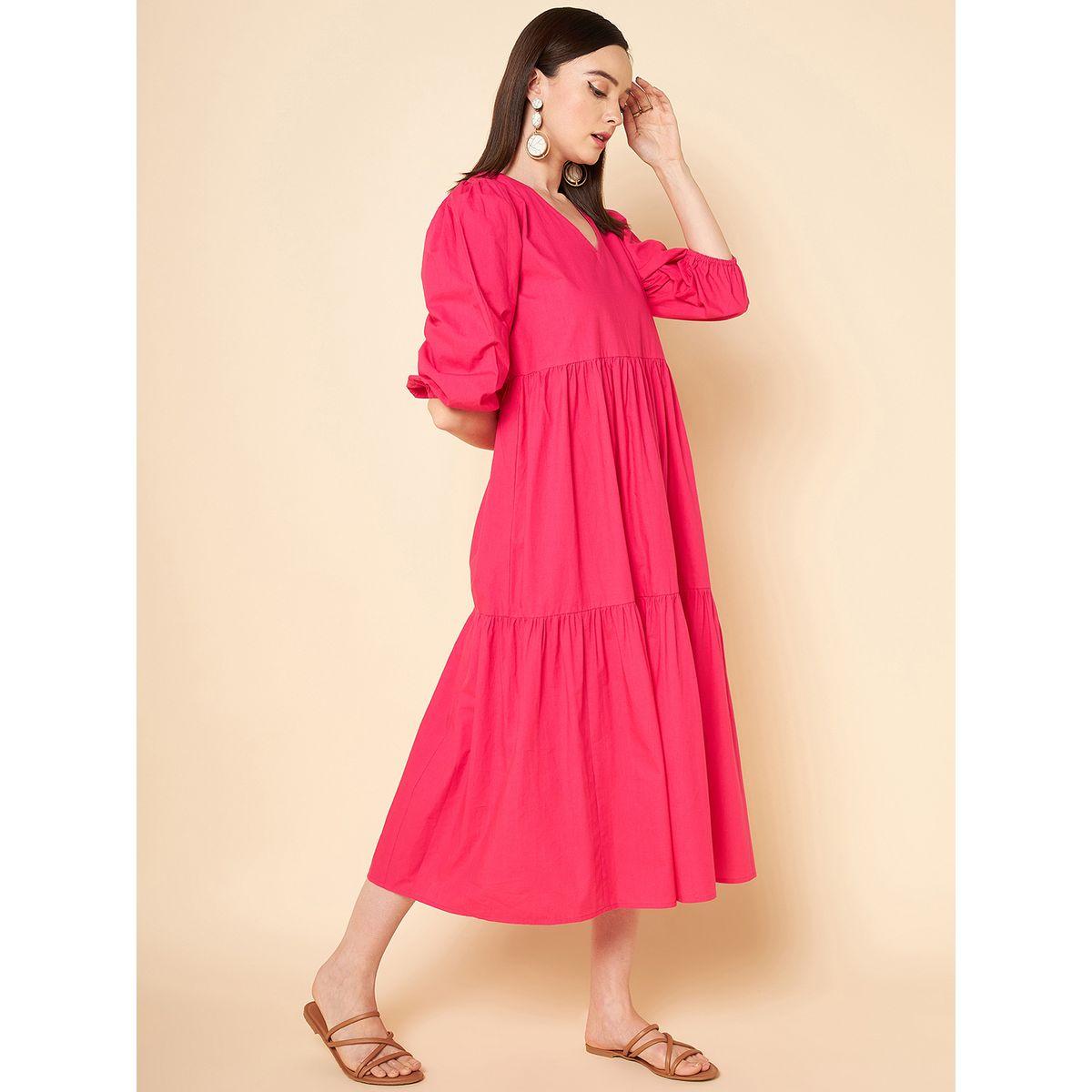 High Star X Styli  V Neck Cotton Tiered Midi Dress-women-clothing-dresses-image-3