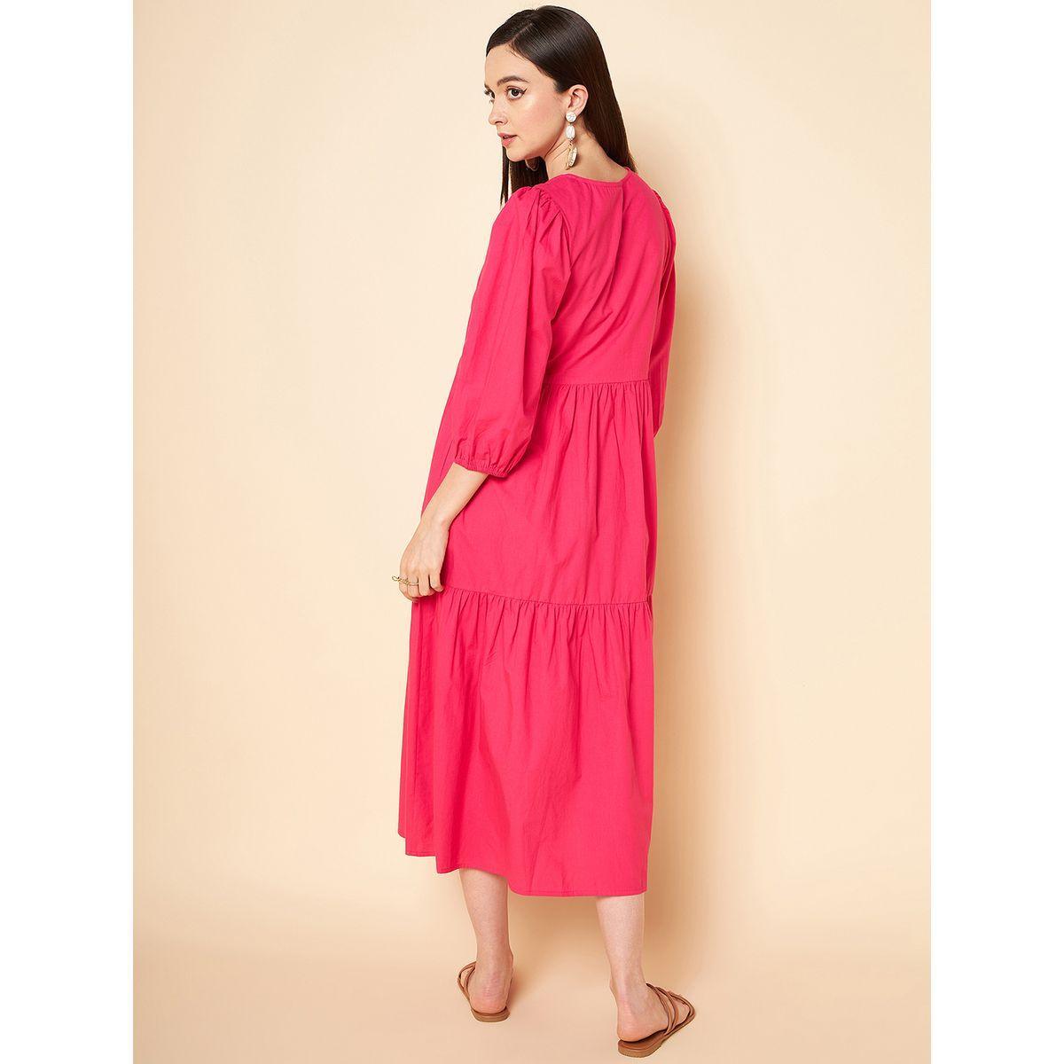 High Star X Styli  V Neck Cotton Tiered Midi Dress-women-clothing-dresses-image-4