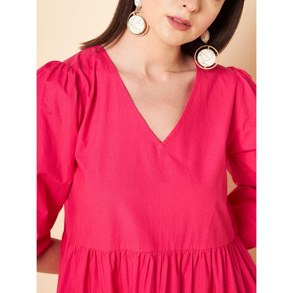 High Star X Styli  V Neck Cotton Tiered Midi Dress-women-clothing-dresses-image-5