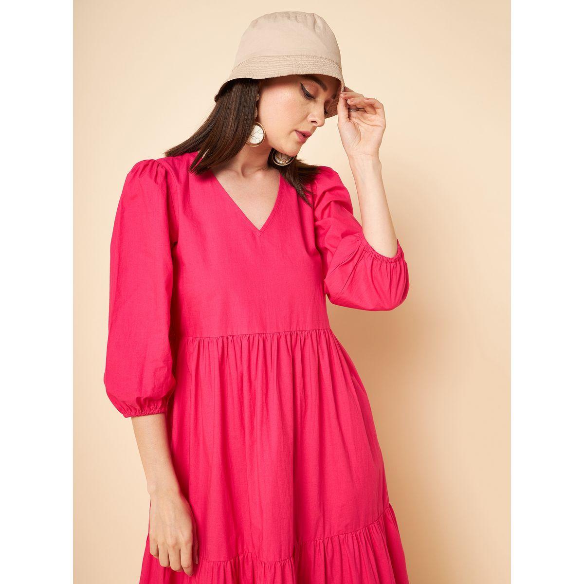 High Star X Styli  V Neck Cotton Tiered Midi Dress-women-clothing-dresses-image-6
