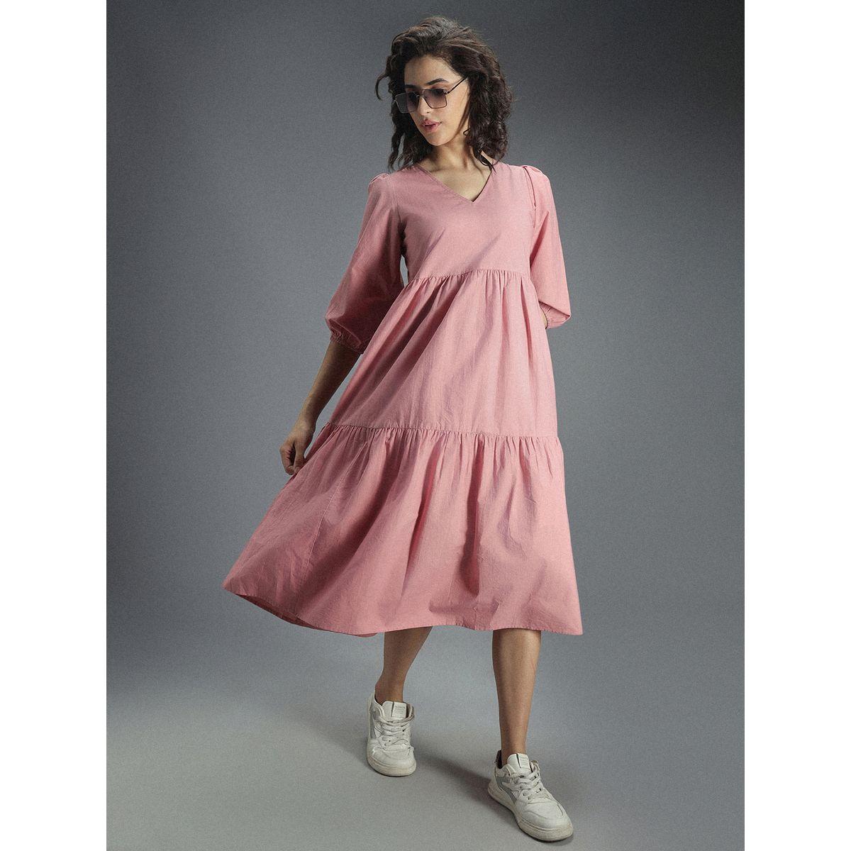High Star X Styli  V Neck Cotton Tiered Midi Dress-women-clothing-dresses-image-1