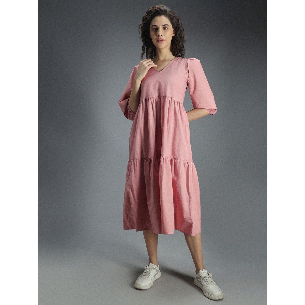 High Star X Styli  V Neck Cotton Tiered Midi Dress-women-clothing-dresses-image-2