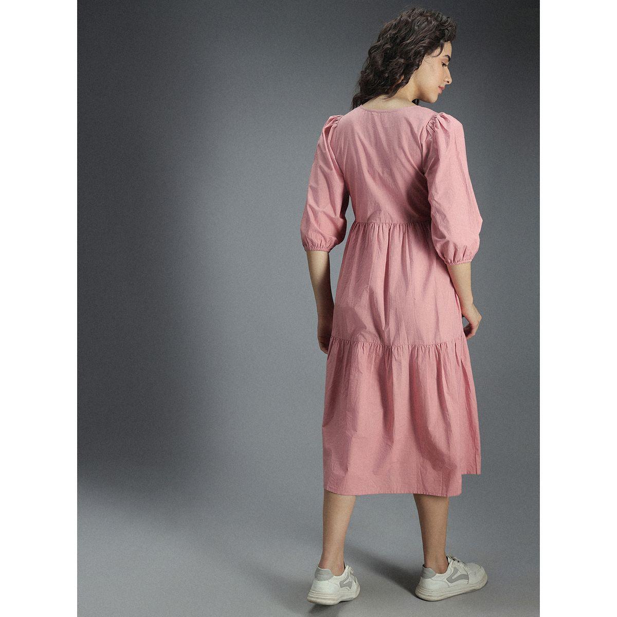 High Star X Styli  V Neck Cotton Tiered Midi Dress-women-clothing-dresses-image-3