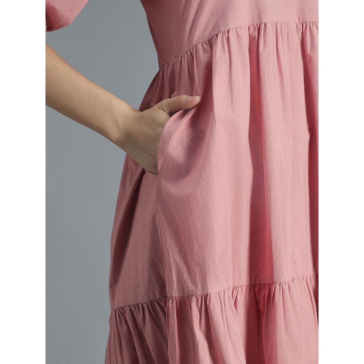 High Star X Styli  V Neck Cotton Tiered Midi Dress-women-clothing-dresses-image-5