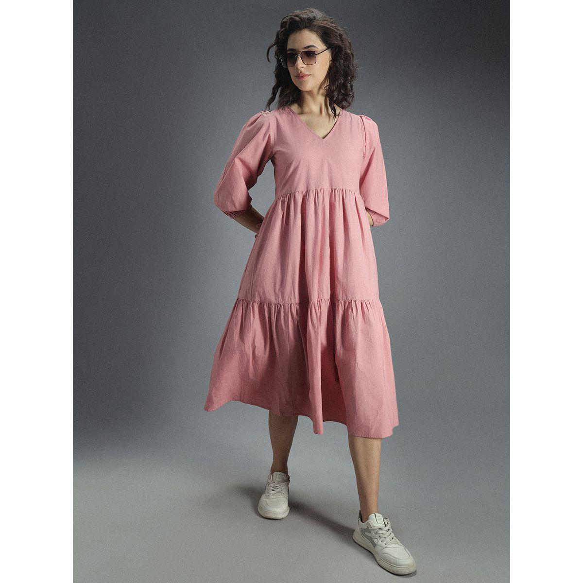High Star X Styli  V Neck Cotton Tiered Midi Dress-women-clothing-dresses-image-6