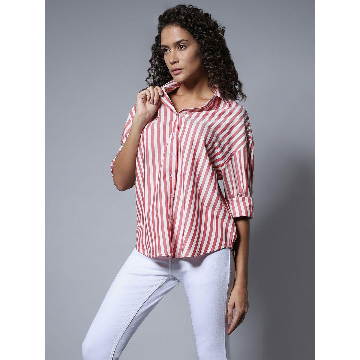 بلوزة بوكسي مخططة مع ياقة سبريد هاي ستار × ستايلي-women-clothing-shirtsandblouses-shirts-image-3