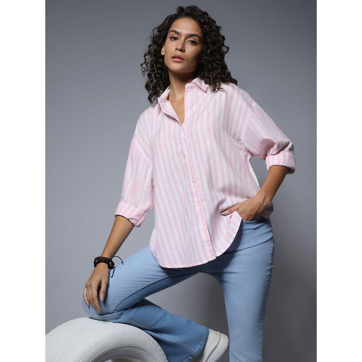 بلوزة بوكسي مخططة مع ياقة سبريد هاي ستار × ستايلي-women-clothing-shirtsandblouses-shirts-image-1