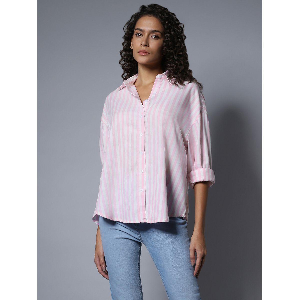بلوزة بوكسي مخططة مع ياقة سبريد هاي ستار × ستايلي-women-clothing-shirtsandblouses-shirts-image-2
