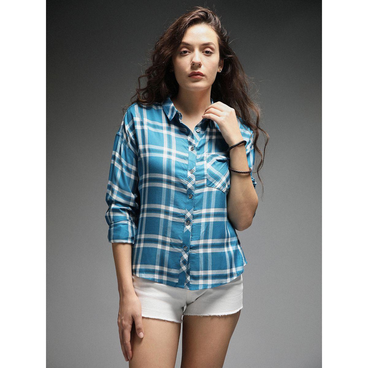 High Star X Styli  Standard Tartan Check Spread Collar Casual Shirt-women-clothing-shirtsandblouses-shirts-image-2