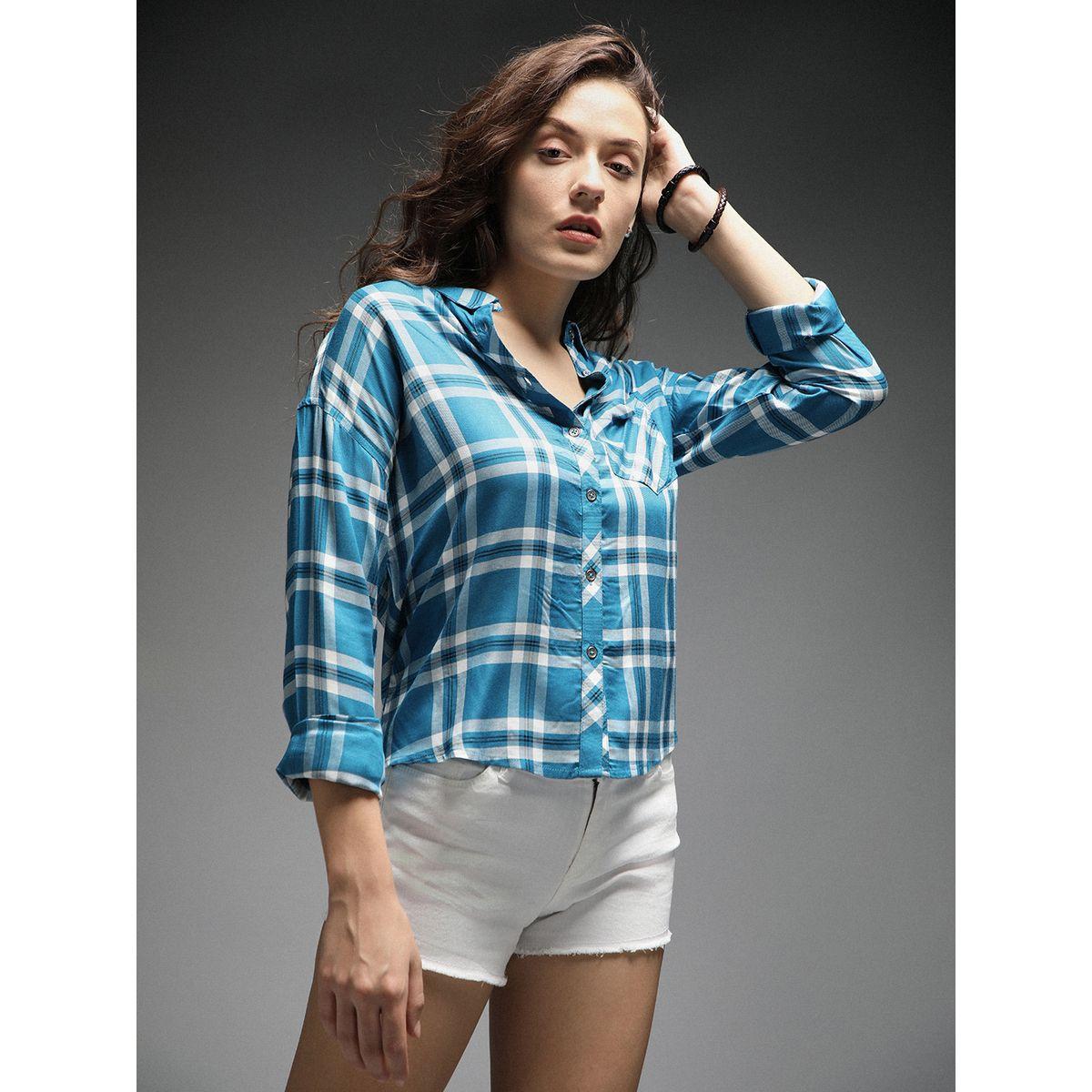 بلوزة بنمط مربعات وياقة سبريد هاي ستار × ستايلي-women-clothing-shirtsandblouses-shirts-image-3