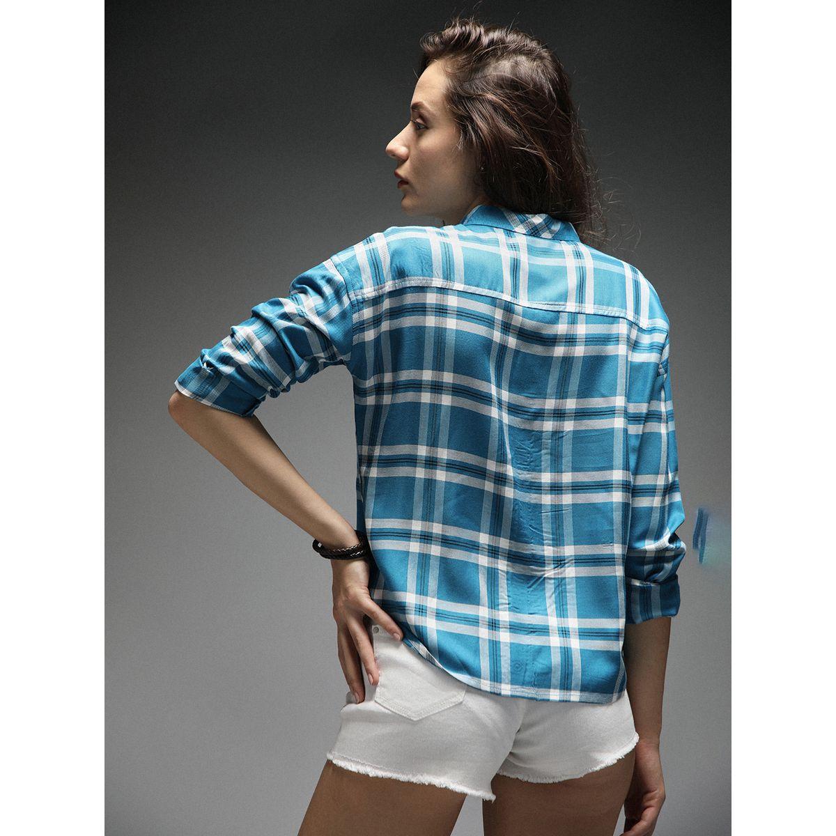بلوزة بنمط مربعات وياقة سبريد هاي ستار × ستايلي-women-clothing-shirtsandblouses-shirts-image-4