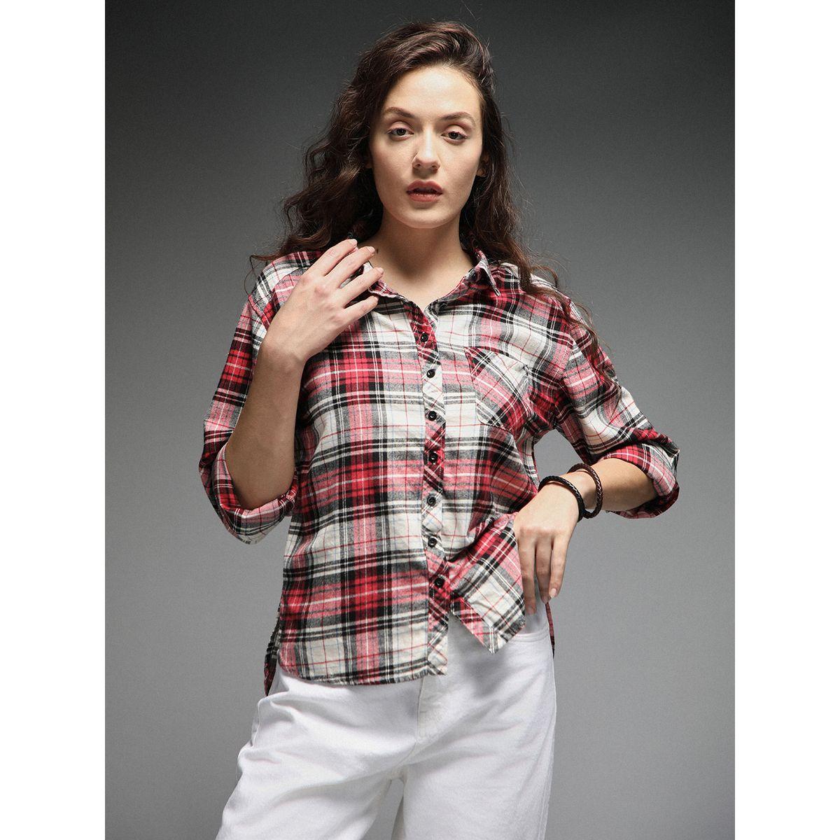 بلوزة بنمط مربعات وياقة سبريد هاي ستار × ستايلي-women-clothing-shirtsandblouses-shirts-image-1