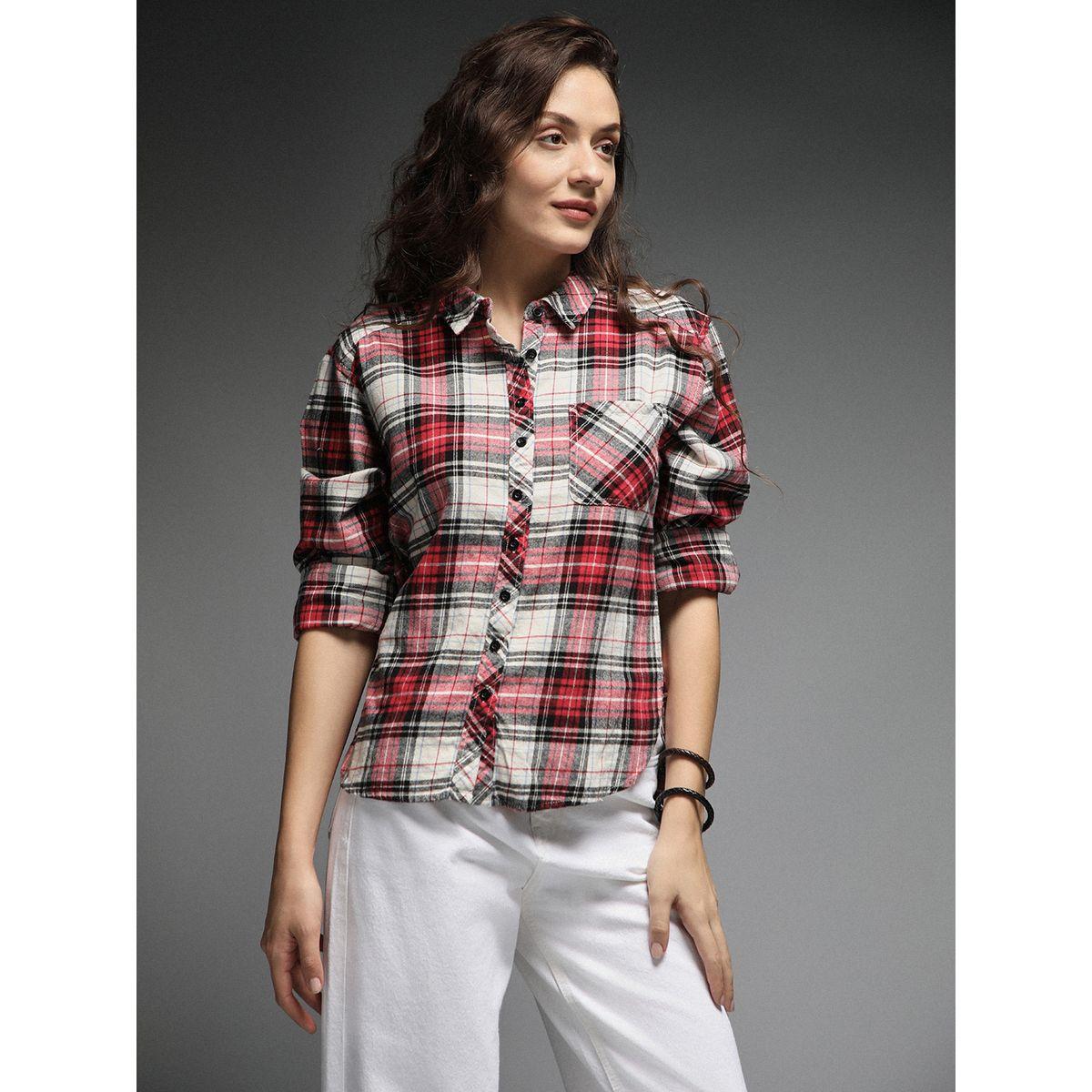 بلوزة بنمط مربعات وياقة سبريد هاي ستار × ستايلي-women-clothing-shirtsandblouses-shirts-image-2