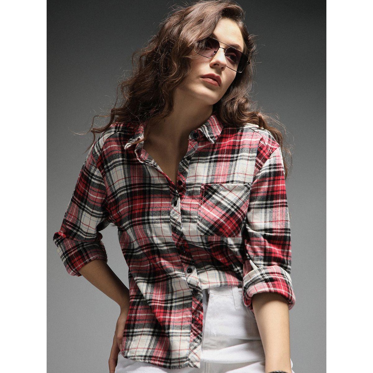 High Star X Styli  Standard Tartan Check Spread Collar Casual Shirt-women-clothing-shirtsandblouses-shirts-image-3