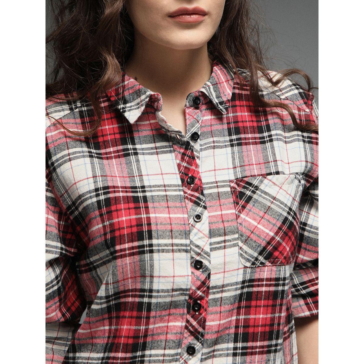بلوزة بنمط مربعات وياقة سبريد هاي ستار × ستايلي-women-clothing-shirtsandblouses-shirts-image-5