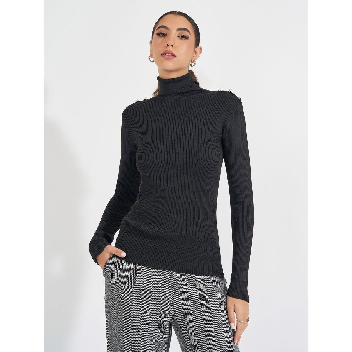 سويتر مُجسم بتفاصيل مضلعة مع ياقة عالية-women-clothing-cardigansandjumpers-jumpers-image-1