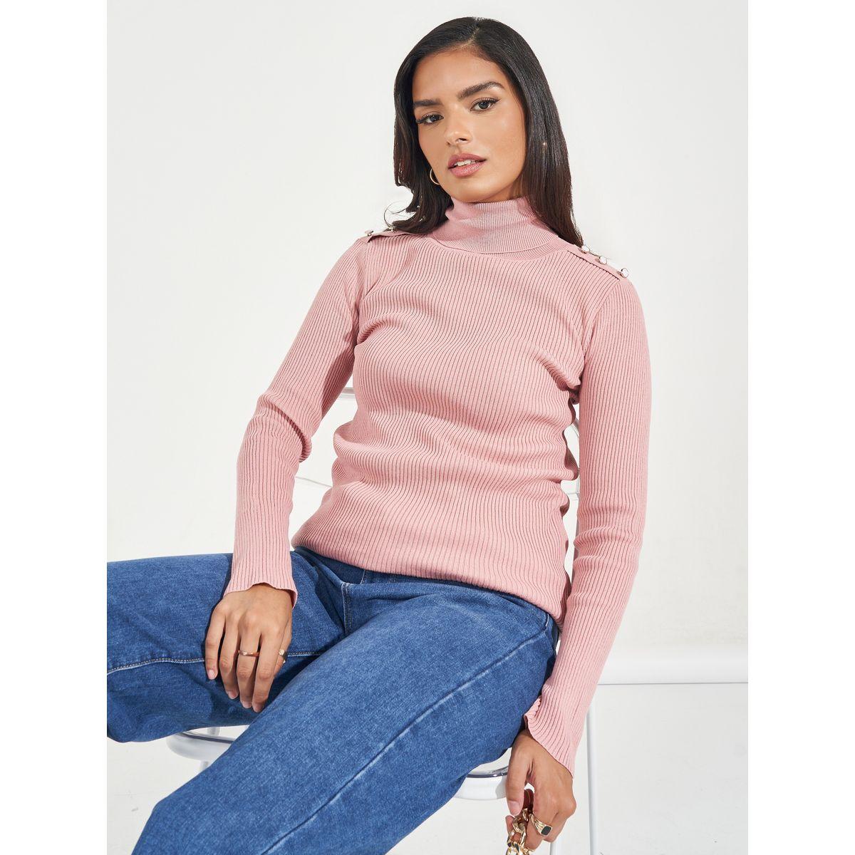 سويتر مُجسم بتفاصيل مضلعة وياقة عالية-women-clothing-cardigansandjumpers-jumpers-image-5
