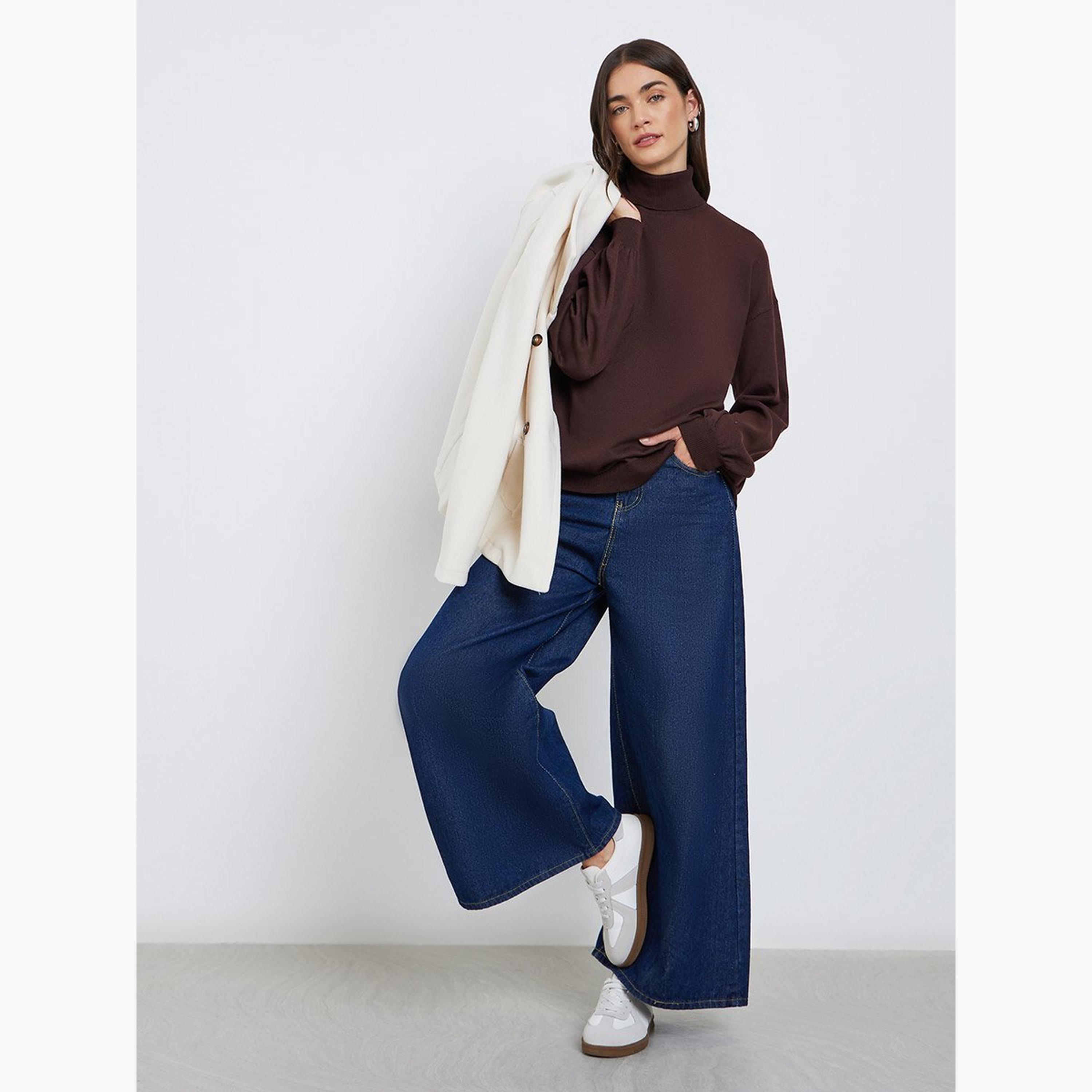 Styli Coffee Brown Turtleneck Oversized Sweater-women-winterwear-cardigansandjumpers-jumpers-image-2