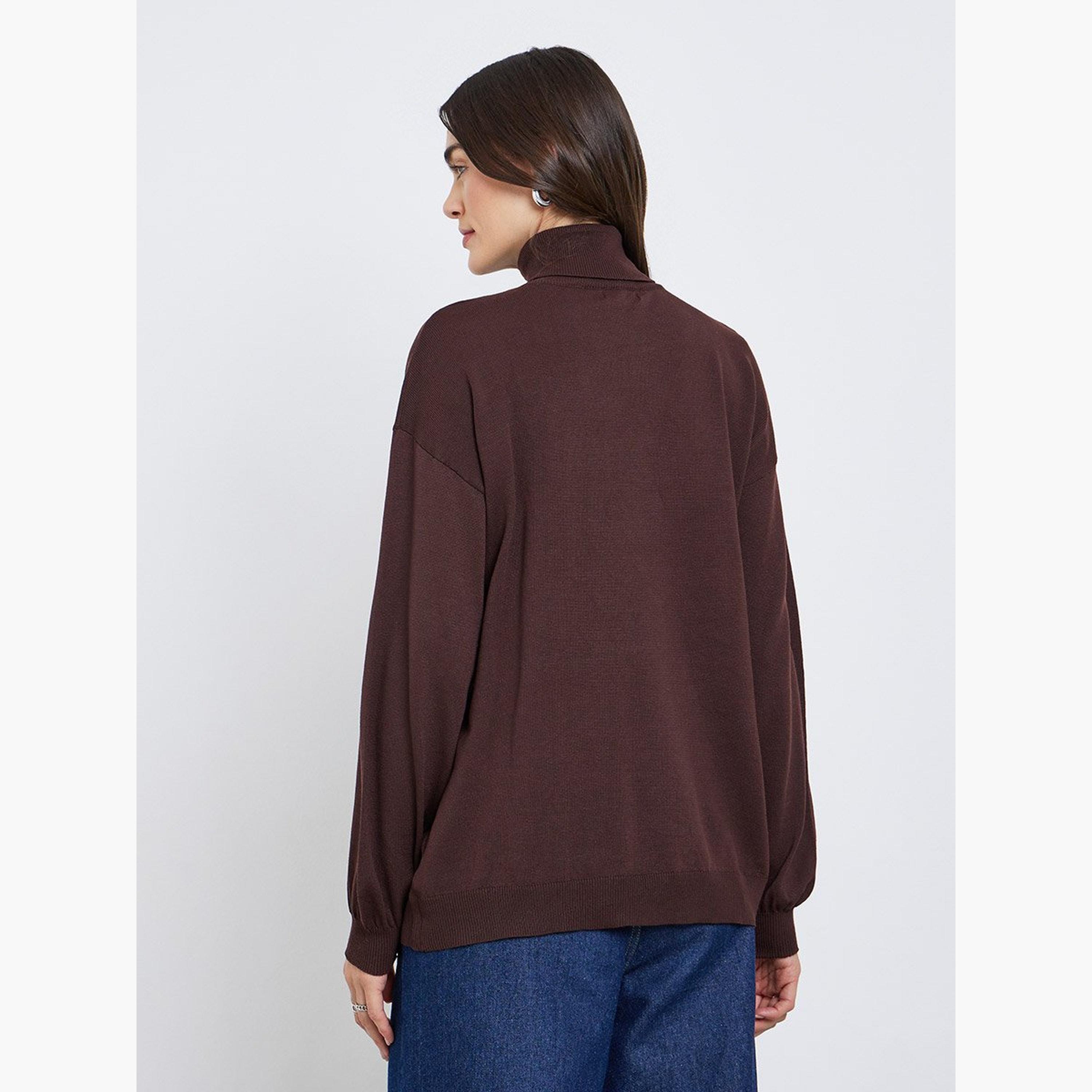 Styli Coffee Brown Turtleneck Oversized Sweater-women-winterwear-cardigansandjumpers-jumpers-image-5