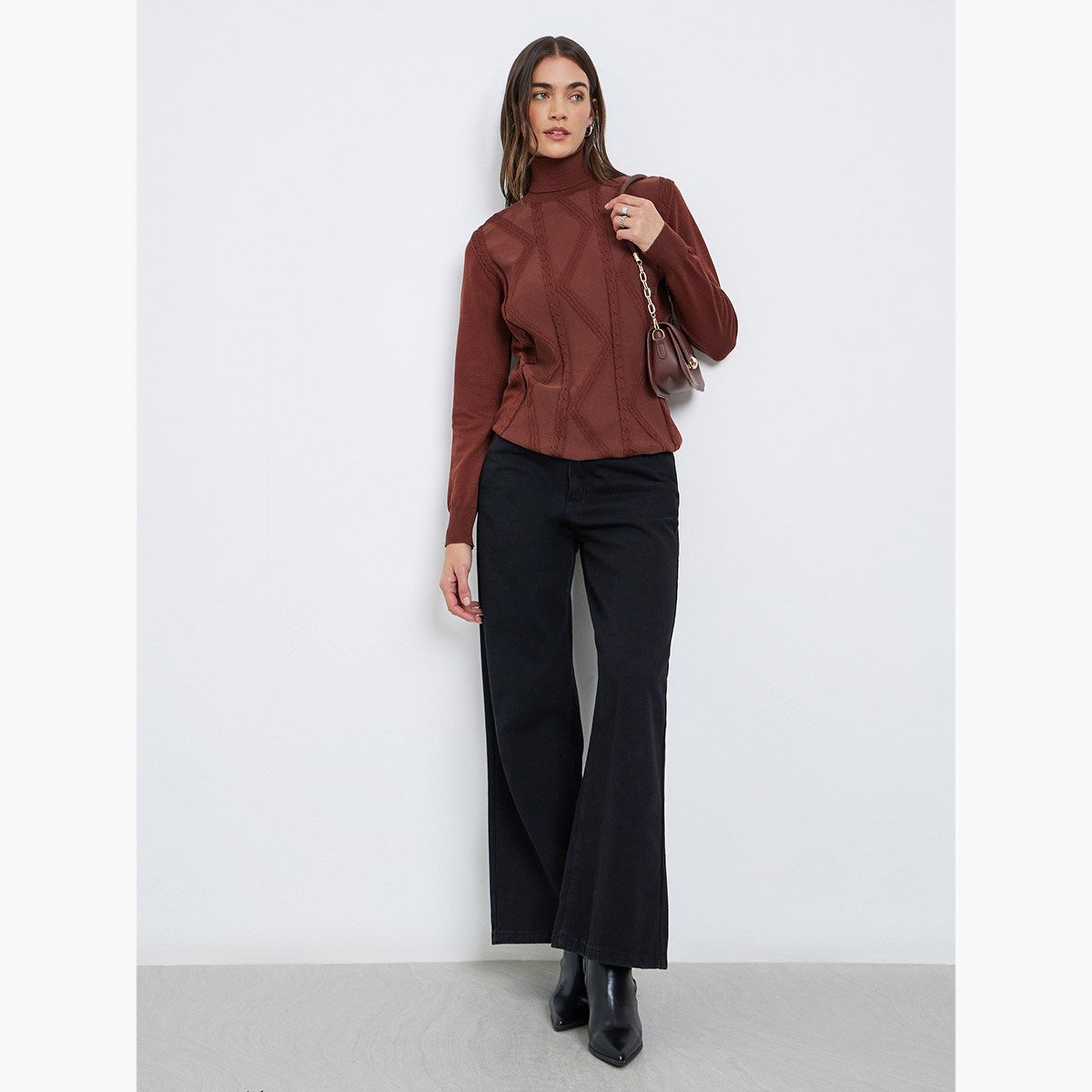 Styli Rust Cable Knit Turtleneck Sweater-women-winterwear-cardigansandjumpers-jumpers-image-2