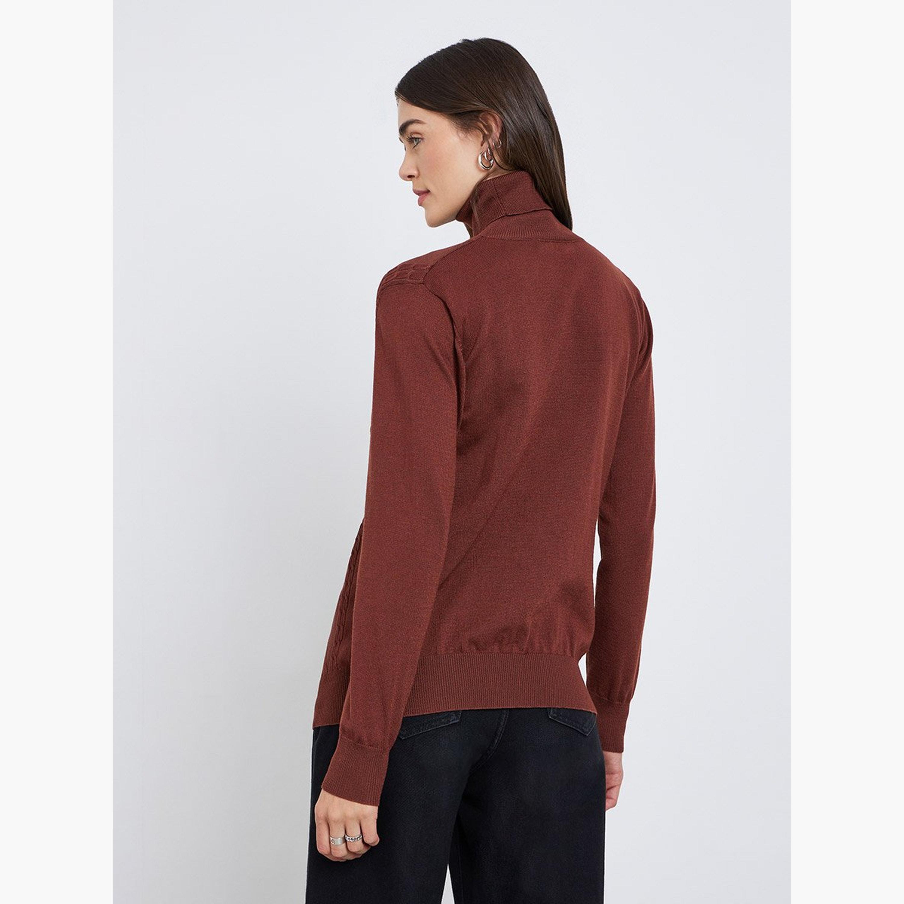 Styli Rust Cable Knit Turtleneck Sweater-women-winterwear-cardigansandjumpers-jumpers-image-5