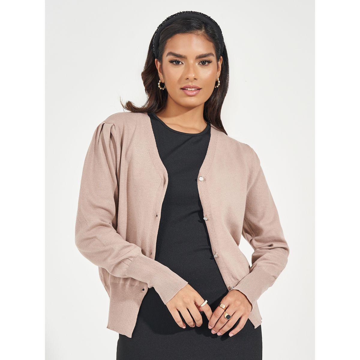 Styli Regular Fit Buttoned Cardigan with Volume Sleeves-women-winterwear-cardigansandjumpers-cardigans-image-1