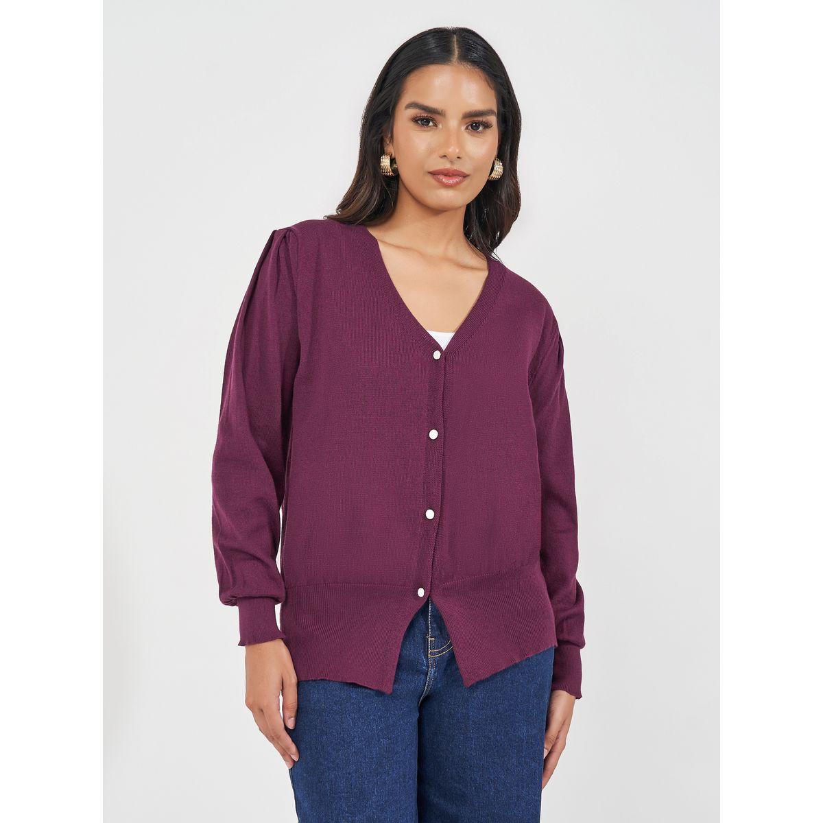 Styli Regular Fit Buttoned Cardigan with Volume Sleeves-women-winterwear-cardigansandjumpers-cardigans-image-1