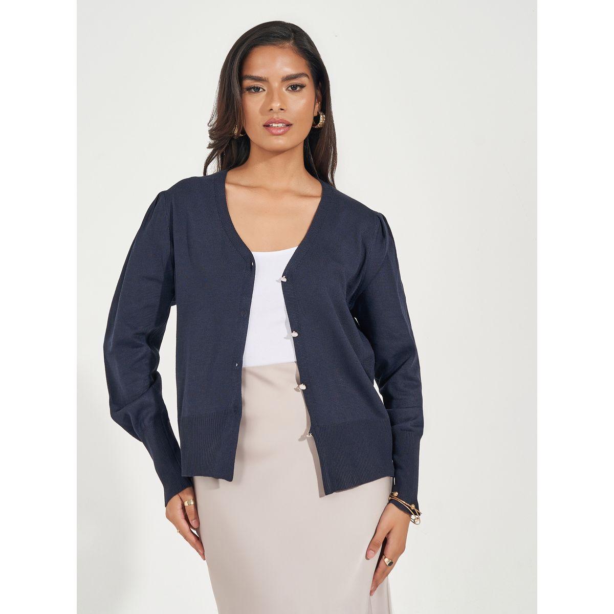 Styli Regular Fit Buttoned Cardigan with Volume Sleeves-women-winterwear-cardigansandjumpers-cardigans-image-1