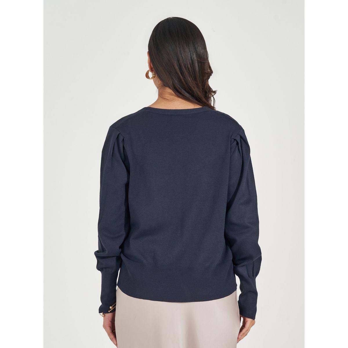Styli Regular Fit Buttoned Cardigan with Volume Sleeves-women-winterwear-cardigansandjumpers-cardigans-image-6