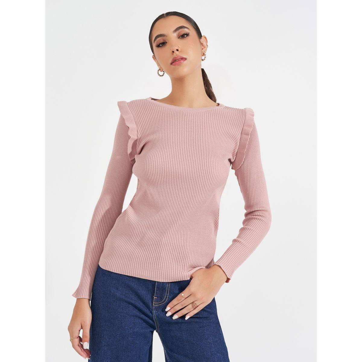 Styli Fitted Regular Length Sweater with Frill Detail-women-clothing-cardigansandjumpers-jumpers-image-1