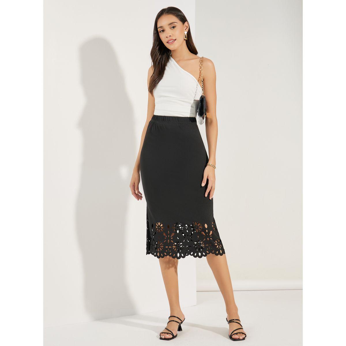 Styli Fit & Flare Skirt with Cutwork Hem-women-clothing-bottoms-skirts-image-1