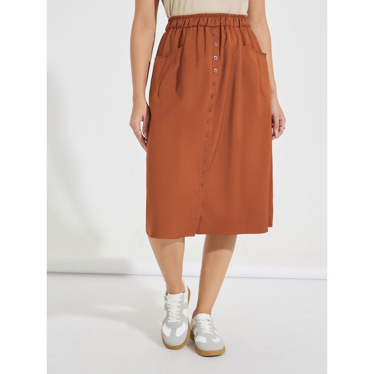 Styli Linen Look Elastic Waistband Midi Skirt-women-clothing-bottoms-skirts-image-2