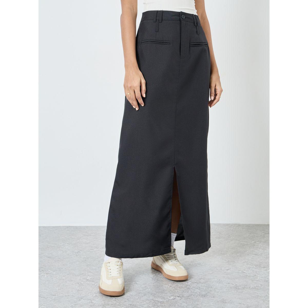 تنورة طويلة سادة بشق امامي وجيوب-women-clothing-bottoms-skirts-image-2