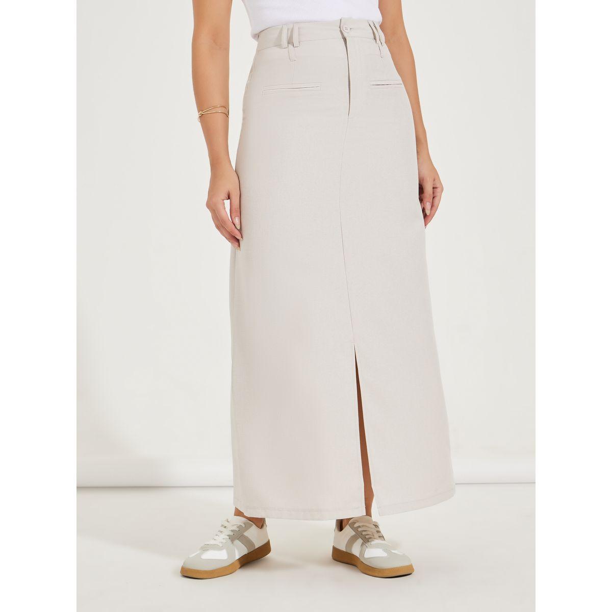 Styli Solid Maxi Skirt with Front Slit & Pockets-women-clothing-bottoms-skirts-image-2