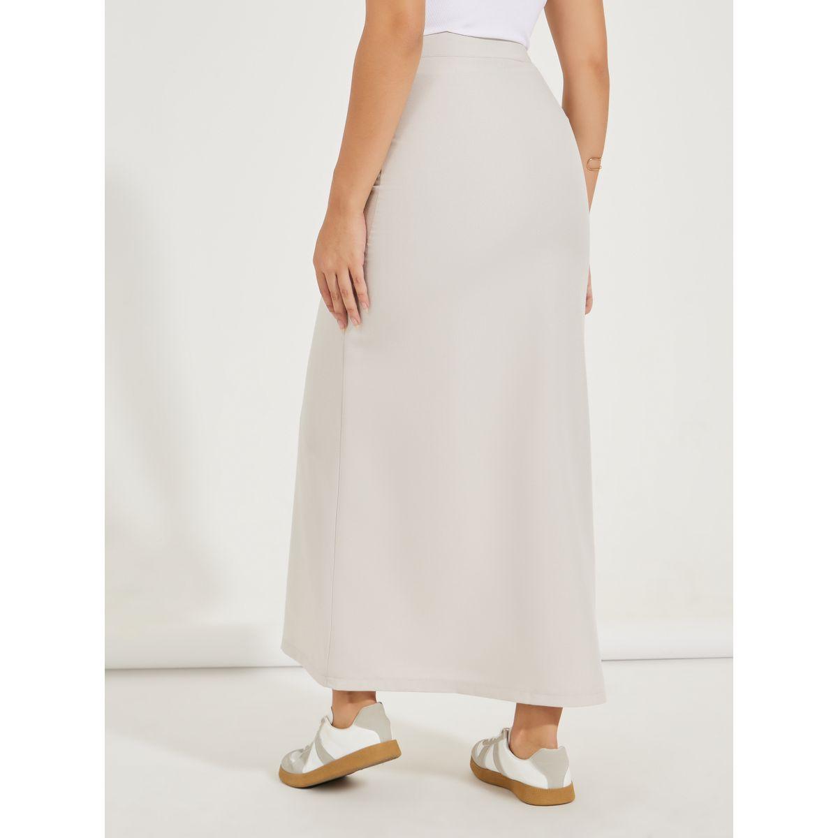 Styli Solid Maxi Skirt with Front Slit & Pockets-women-clothing-bottoms-skirts-image-4