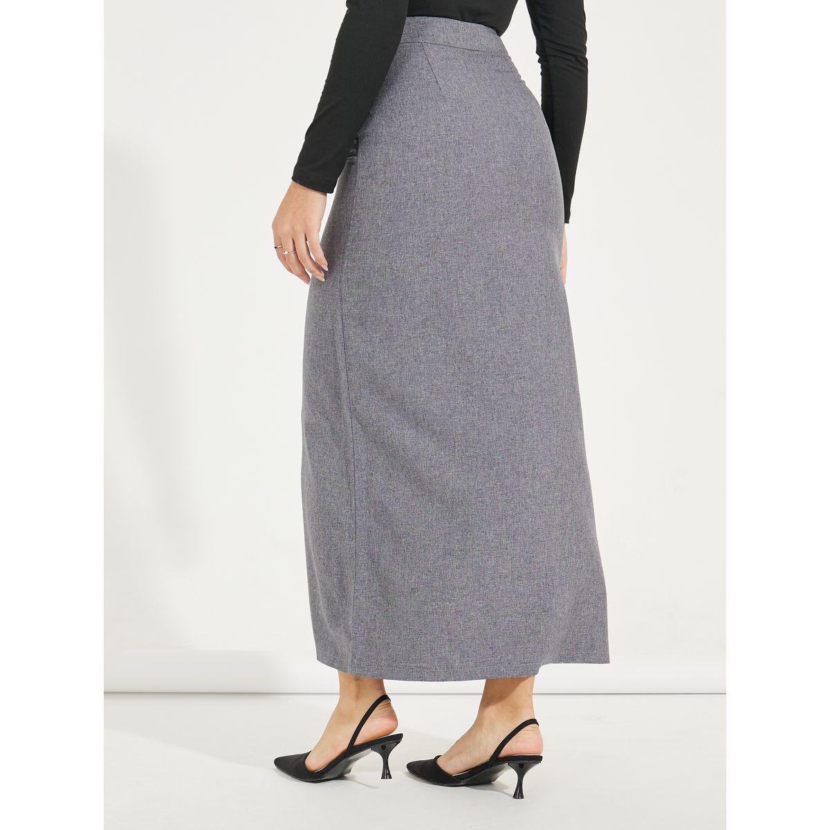 Styli Solid Maxi Skirt with Front Slit & Pockets-women-clothing-bottoms-skirts-image-4