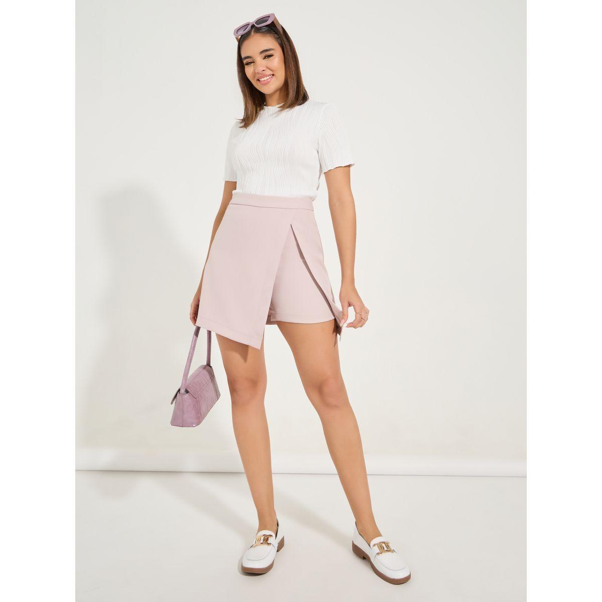 Styli Solid Mock Wrap Skort-women-clothing-bottoms-skirts-image-1