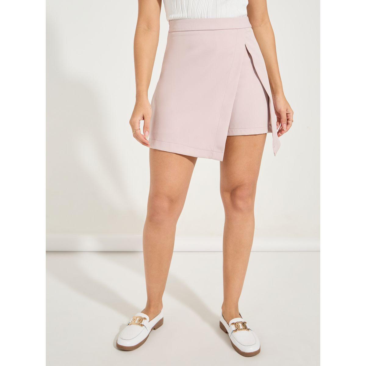 Styli Solid Mock Wrap Skort-women-clothing-bottoms-skirts-image-2