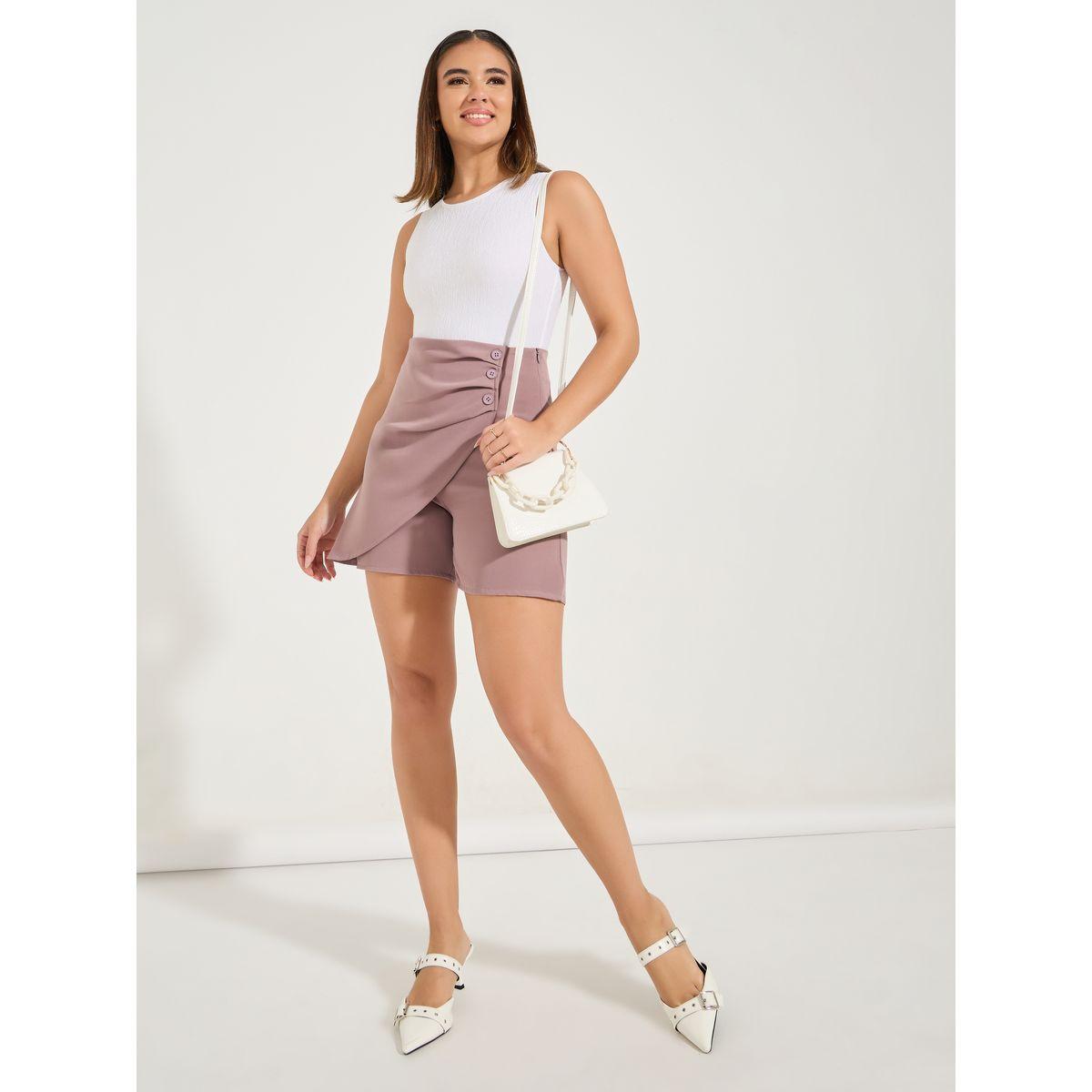 Styli Solid Button Detail Shorts-women-clothing-bottoms-shorts-image-1