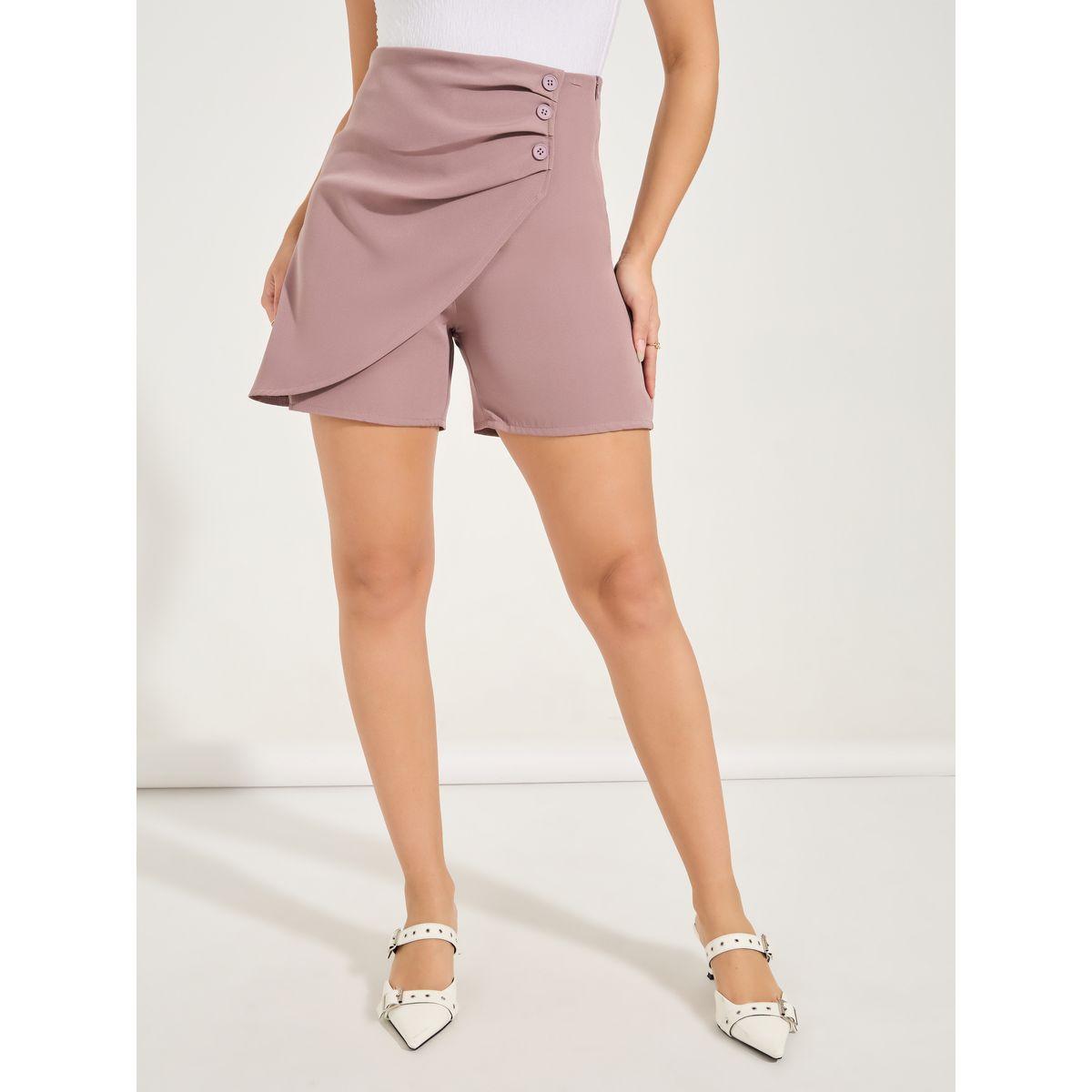 Styli Solid Button Detail Shorts-women-clothing-bottoms-shorts-image-2