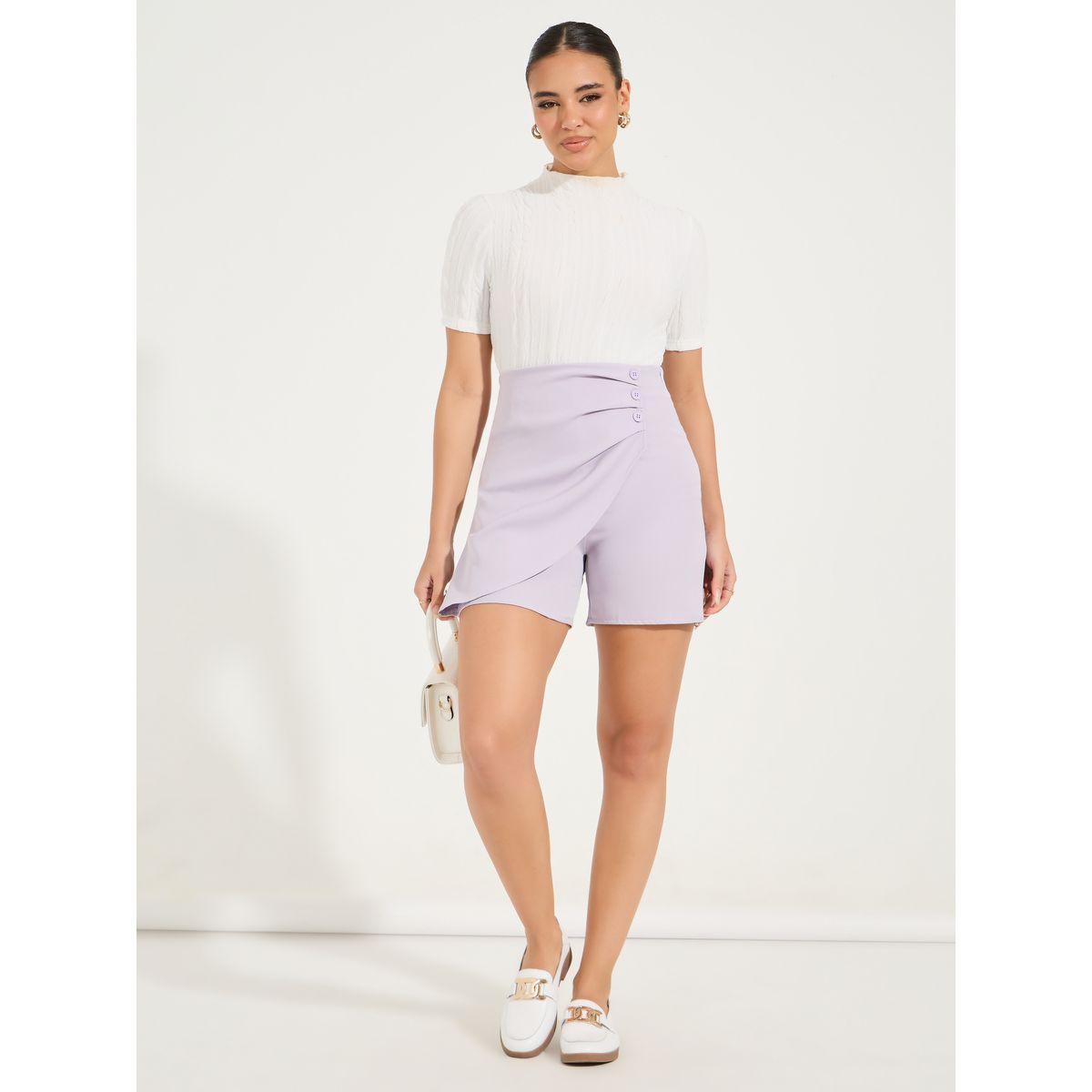 Styli Solid Button Detail Shorts-women-clothing-bottoms-shorts-image-1