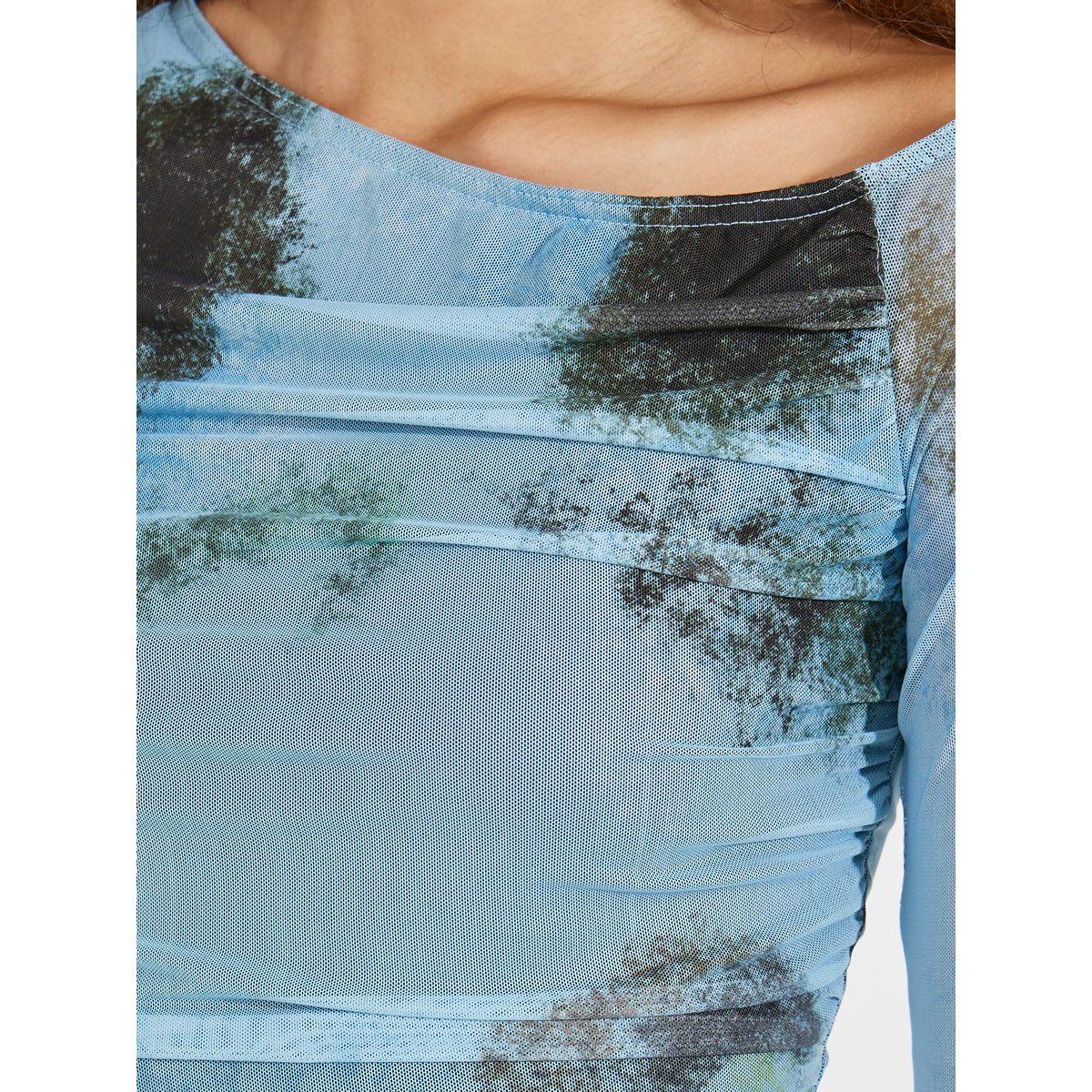 تيشيرت بطبعة تاي داي مع ياقة غير متماثلة الطول-women-clothing-tshirts-image-3